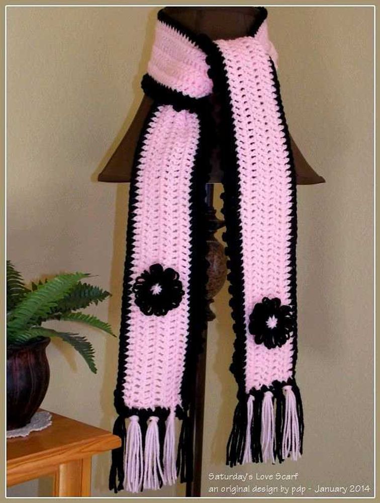Pink &amp; Black Crocheted Scarf