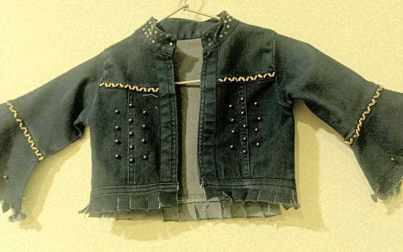 Embellished Bell Sleeve Denim Jacket
