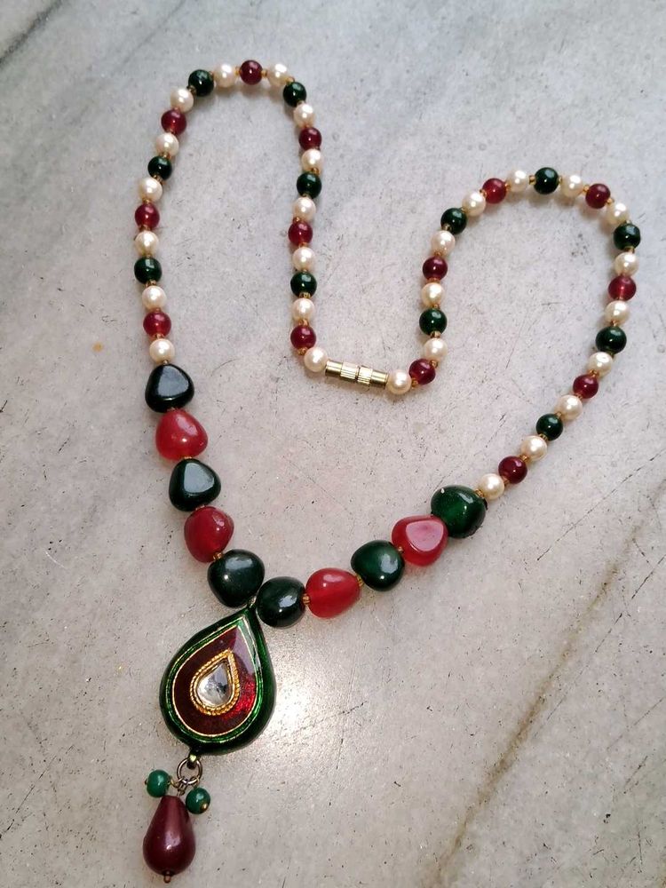 Vintage Beaded Pendant Necklace(Reversible)