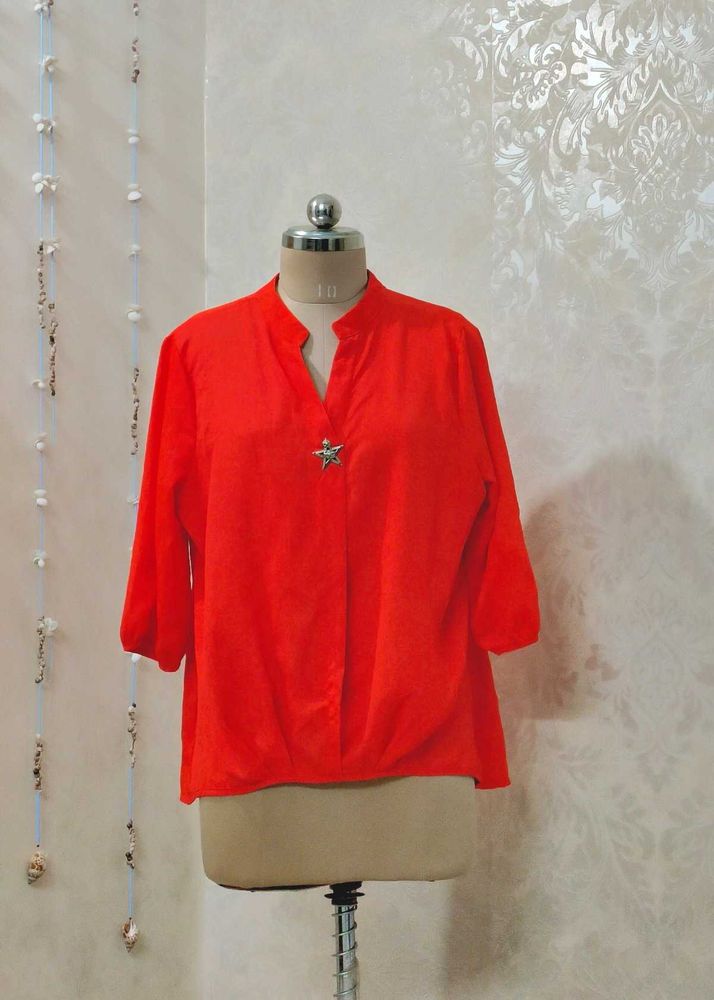 Vintage Orange Mandarin Collar Blouse