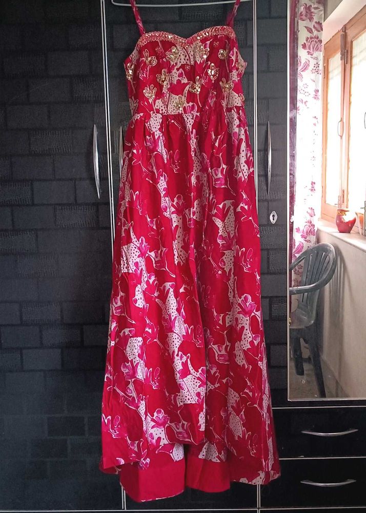 Libas Dark Red Anarkali Kurta Set