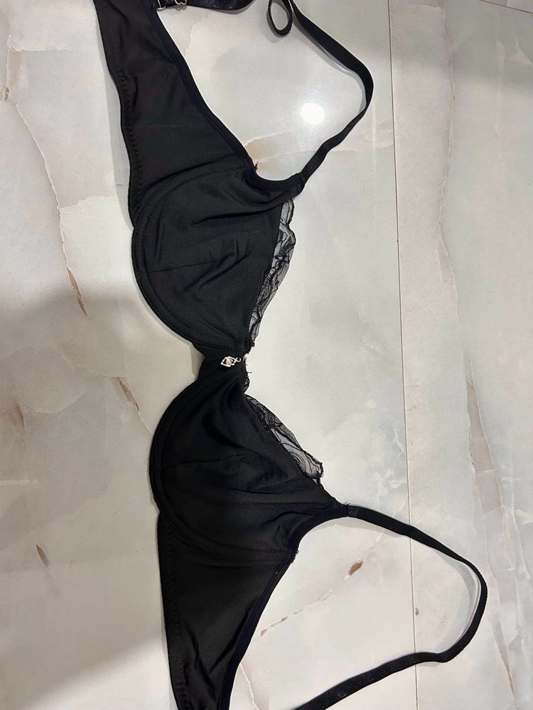 Black Lace Detail Rhinestone Bra