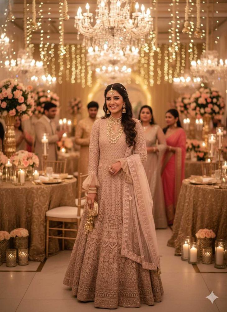 Champagne Pinkish Beige Embroidered Anarkali Gown