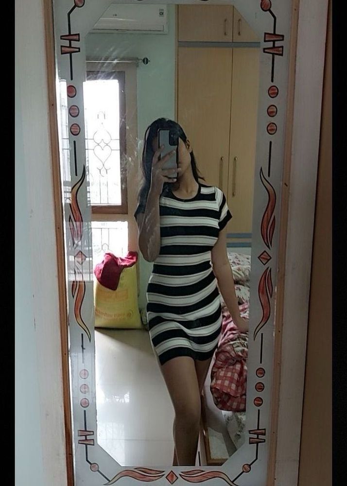 Black White Striped Bodycon Dress