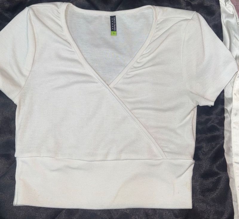 White Wrap Crop Top - XS
