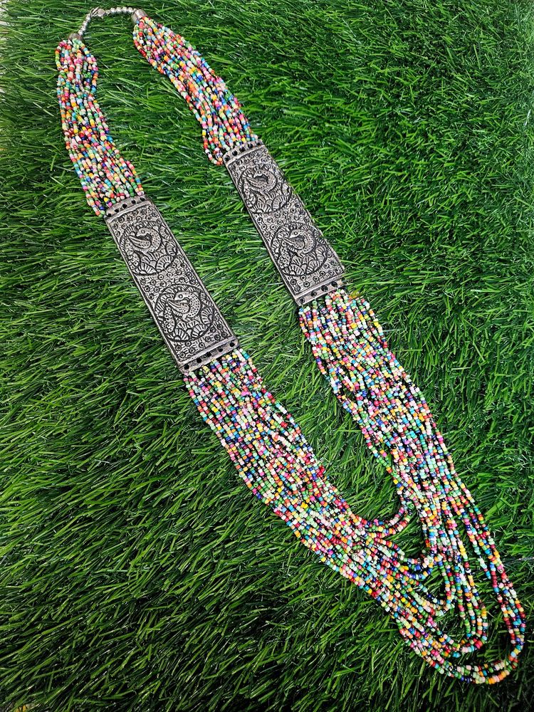 Silver Long Multilayered Multicolor Necklace❤️😍