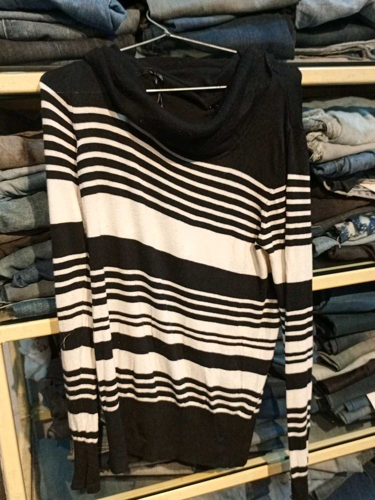 Striped Cowl Neck Sweater