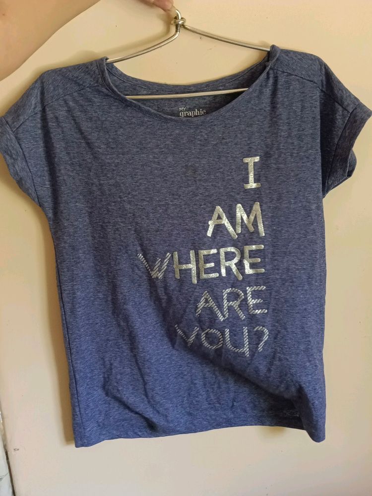 T Shirt Blue With Glitter Silver New