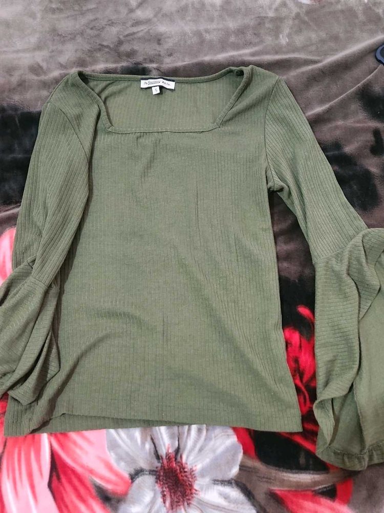 Olive Green Bell Sleeve Top
