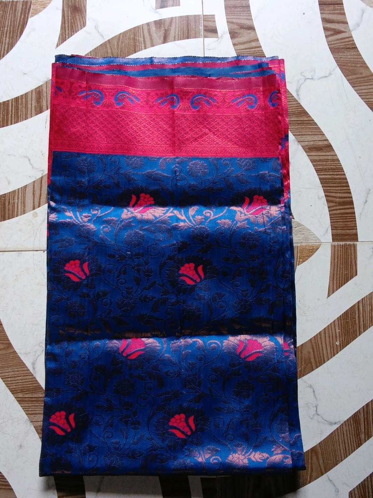 pink and neavy blue colour saree