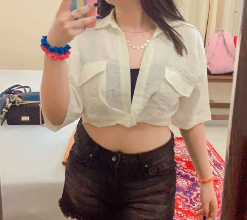 H&amp;M White Crop Top- Cotton- Worn Once