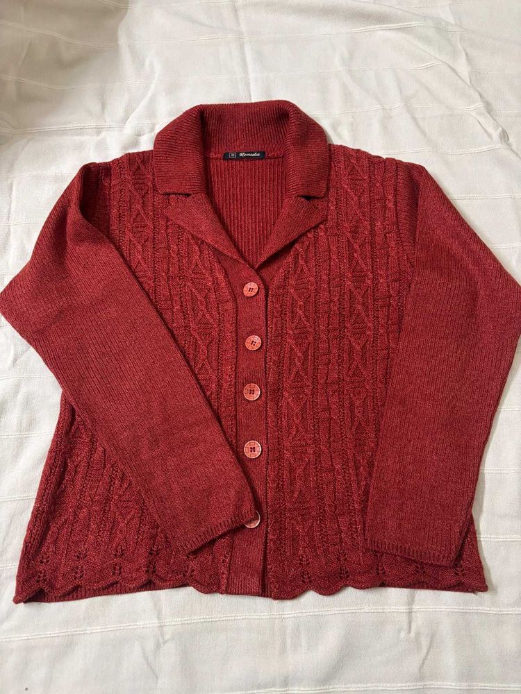 Rust Knitted Button-Down Cardigan