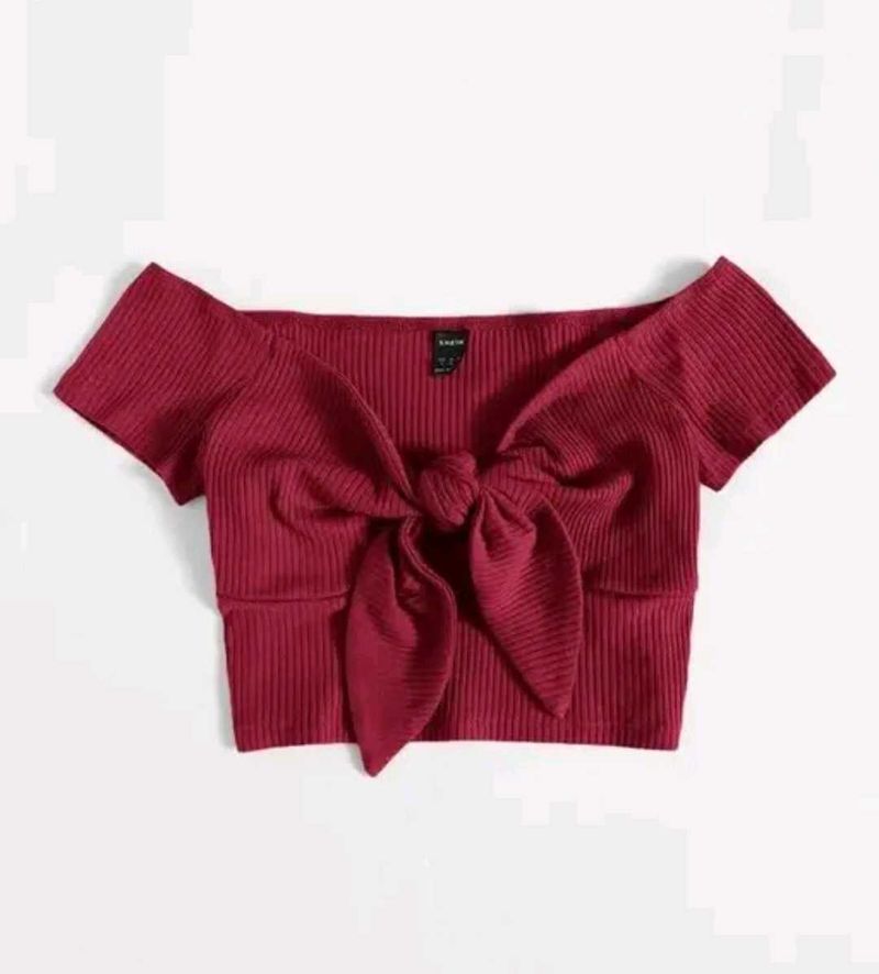 Burgundy Tie-Front Crop Top