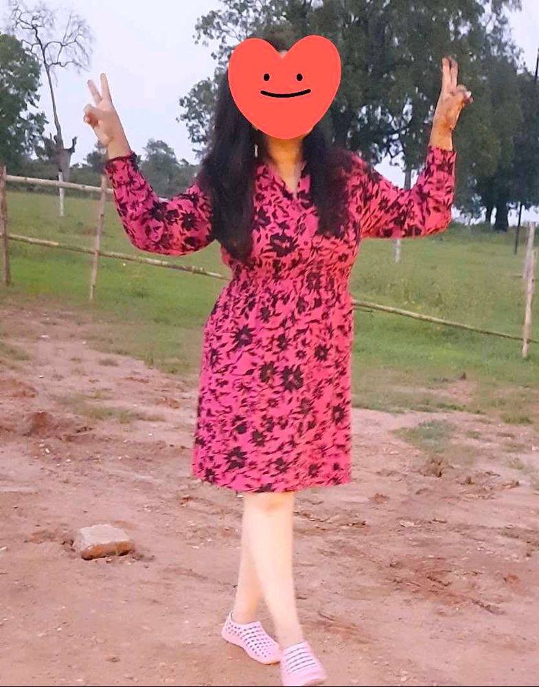 Pink Floral Print Dress