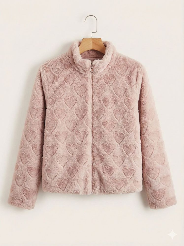 Heart Pattern Pink Fleece Jacket