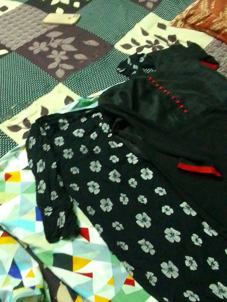 Black Floral Kurta Set