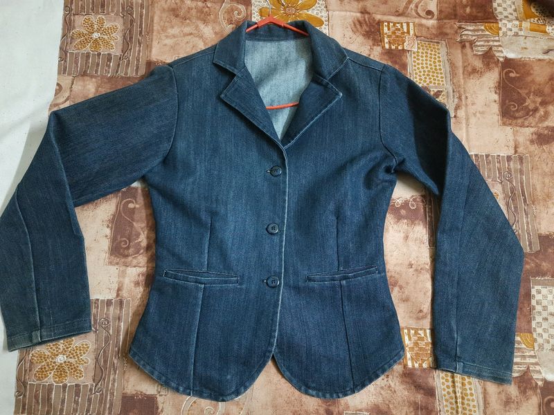 Denim Blazer Navy Blue For Women M SIZE