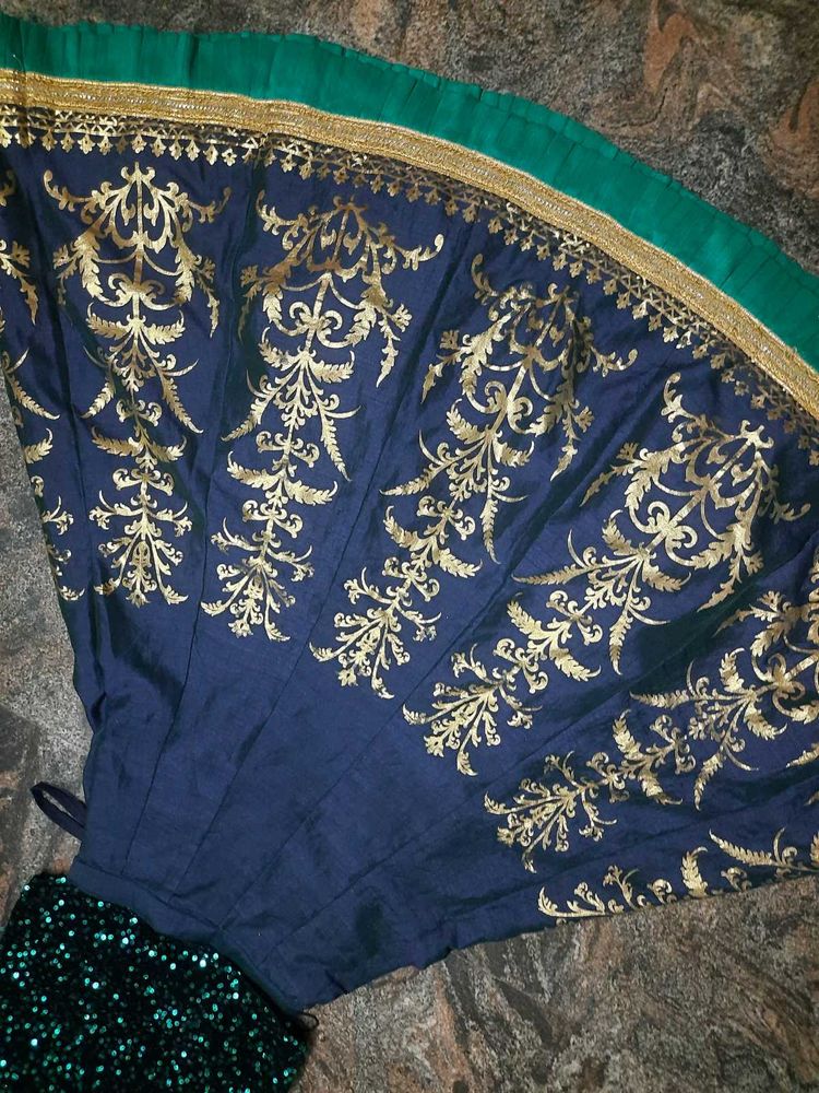 Elegant Blue &amp; Gold Lehenga Choli