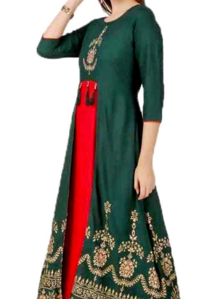 Red And Green A line Designer Kurti