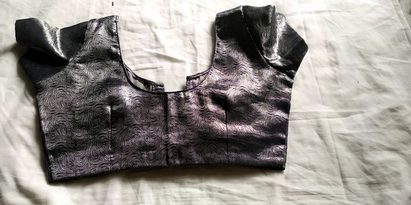 silver black combination saree blouse