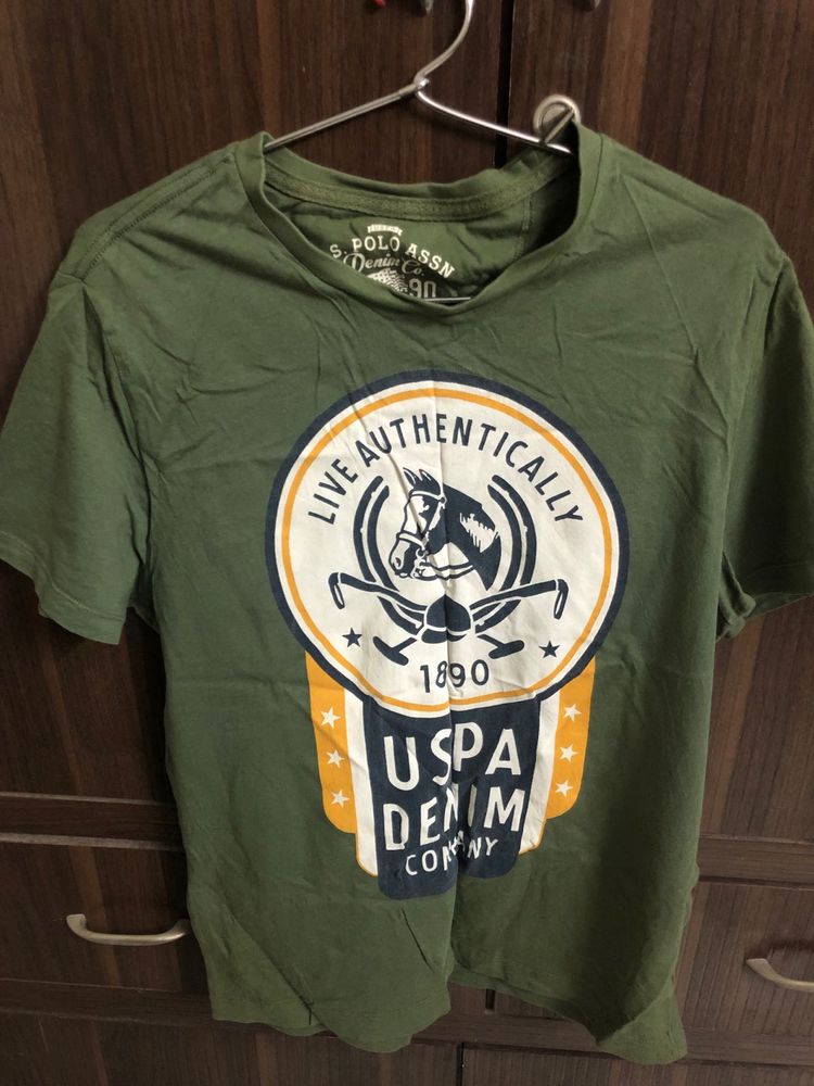 Men Olive Green Printed T-shirt