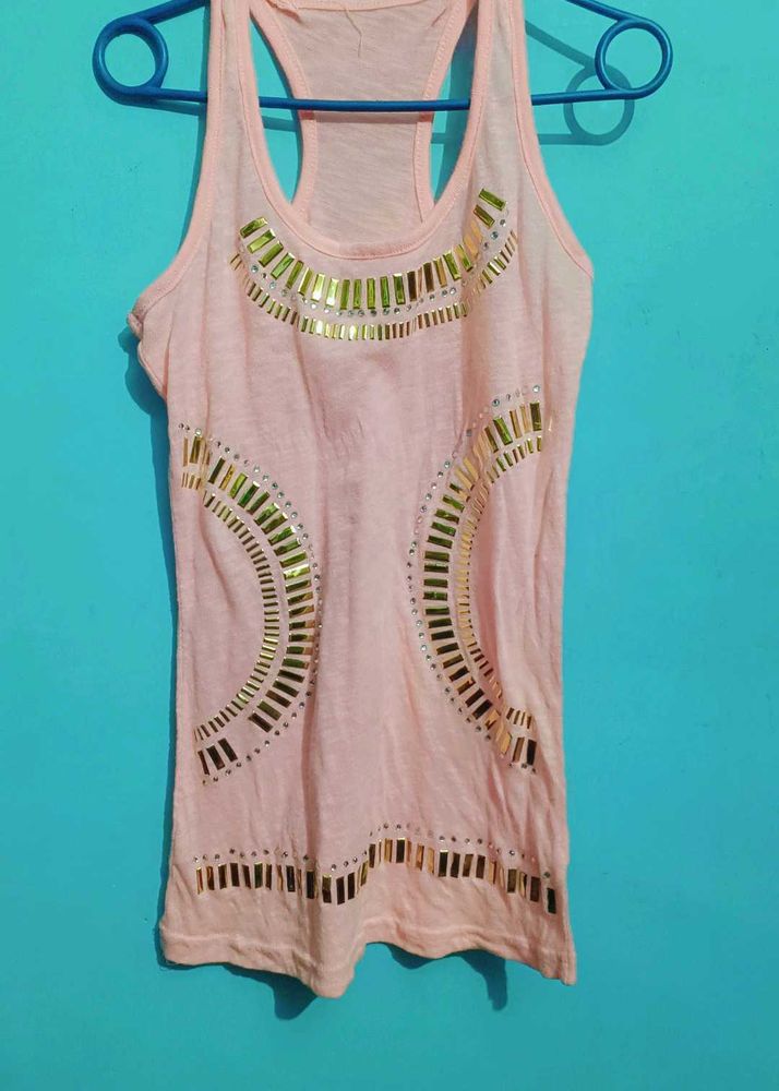 Pink &amp; Gold Embellished Tank Top