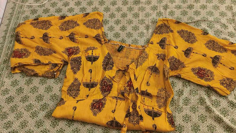 Yellow Umbrella Print Crop Top