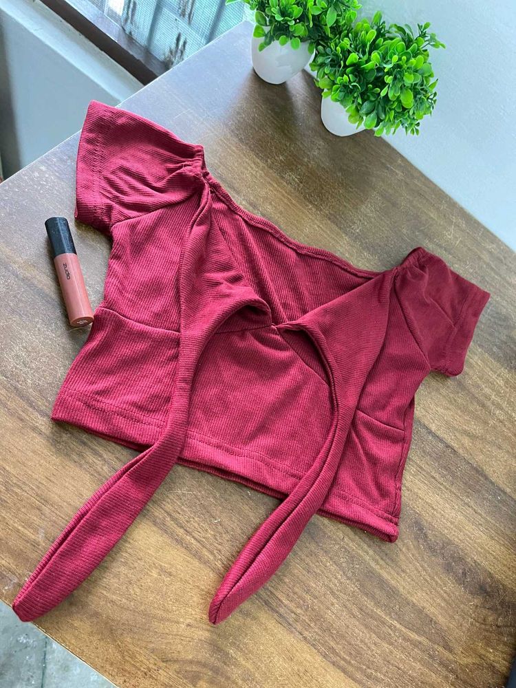 Ribbed Tie-Front Crop Top