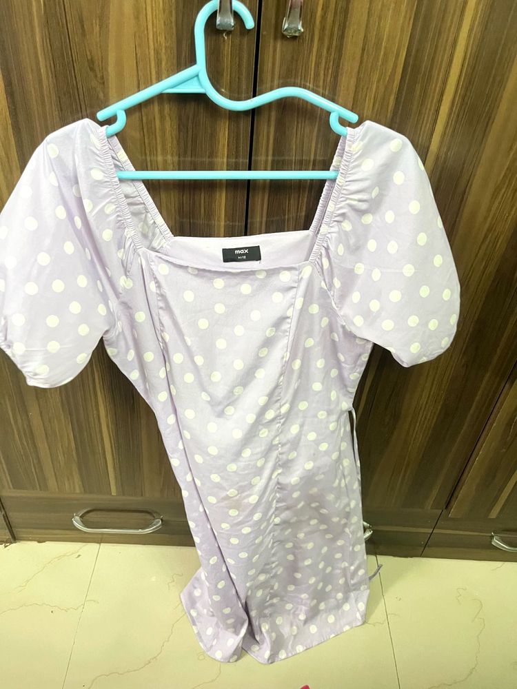 New mAx Polka Dot Square Neck Lavender Dress