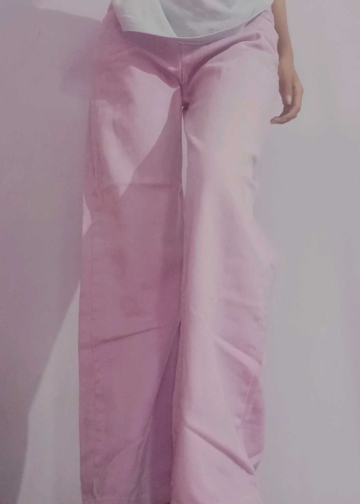 Lavender High Waist Wide Leg Denim Pants