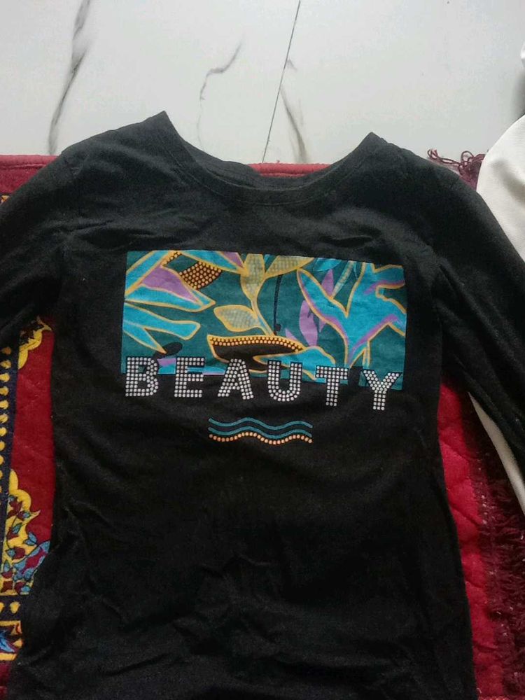 Black &#34;Beauty&#34; Long Sleeve Tee