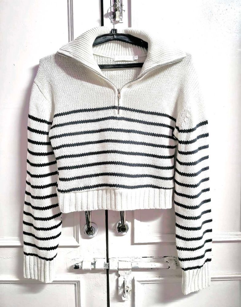 Striped Half-Zip Knit Sweater