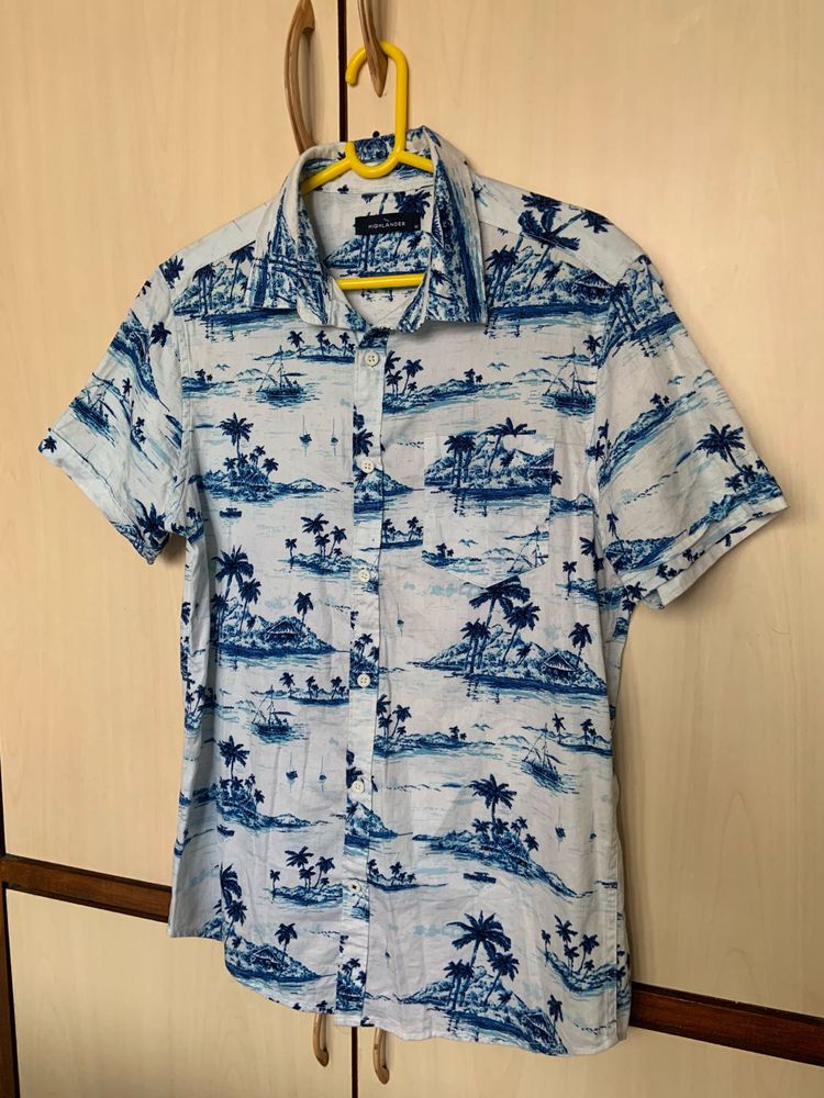 White And Blue Printed Shirt For Men