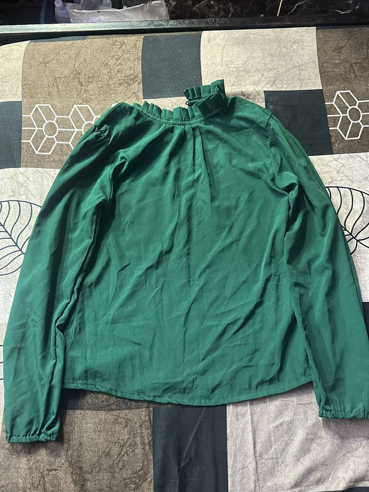 Emerald Green Ruffle Neck Blouse