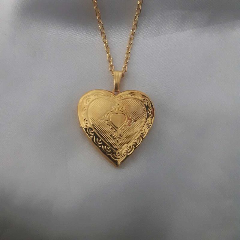 Big Gold Heart Locket Necklace