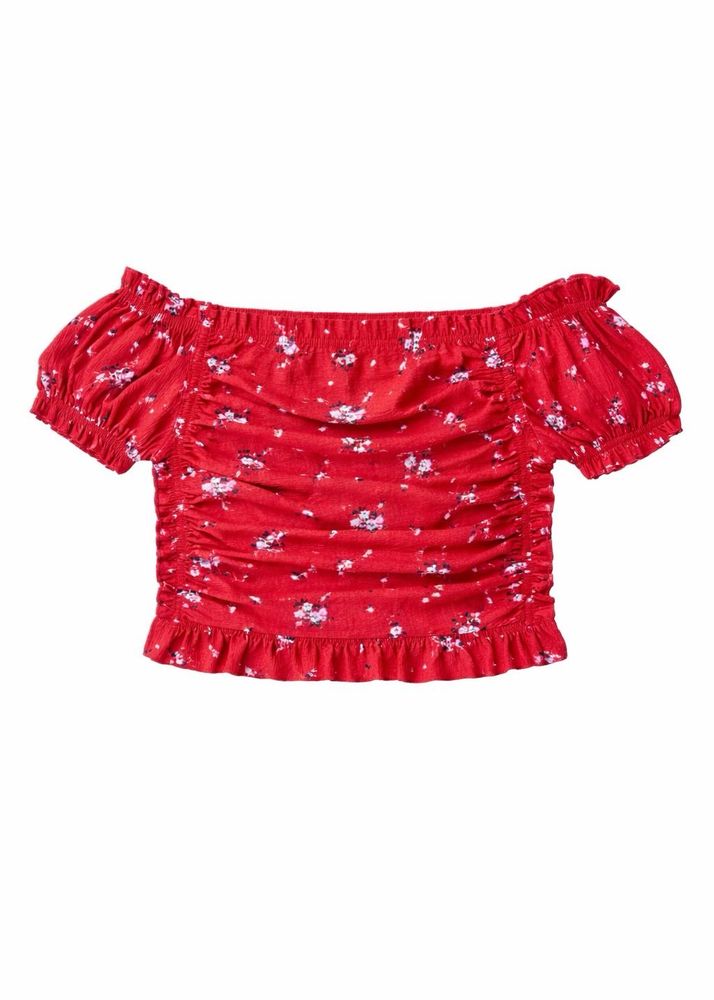 H&amp;M Red Floral Off-Shoulder crop Top