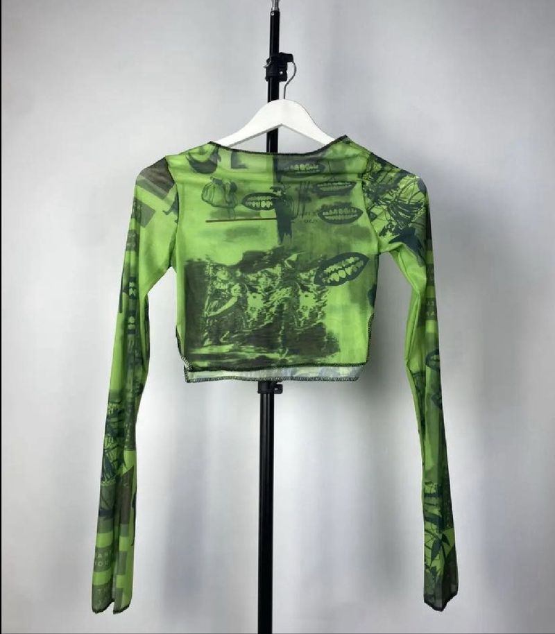 Green Graphic Print Long Sleeve Top