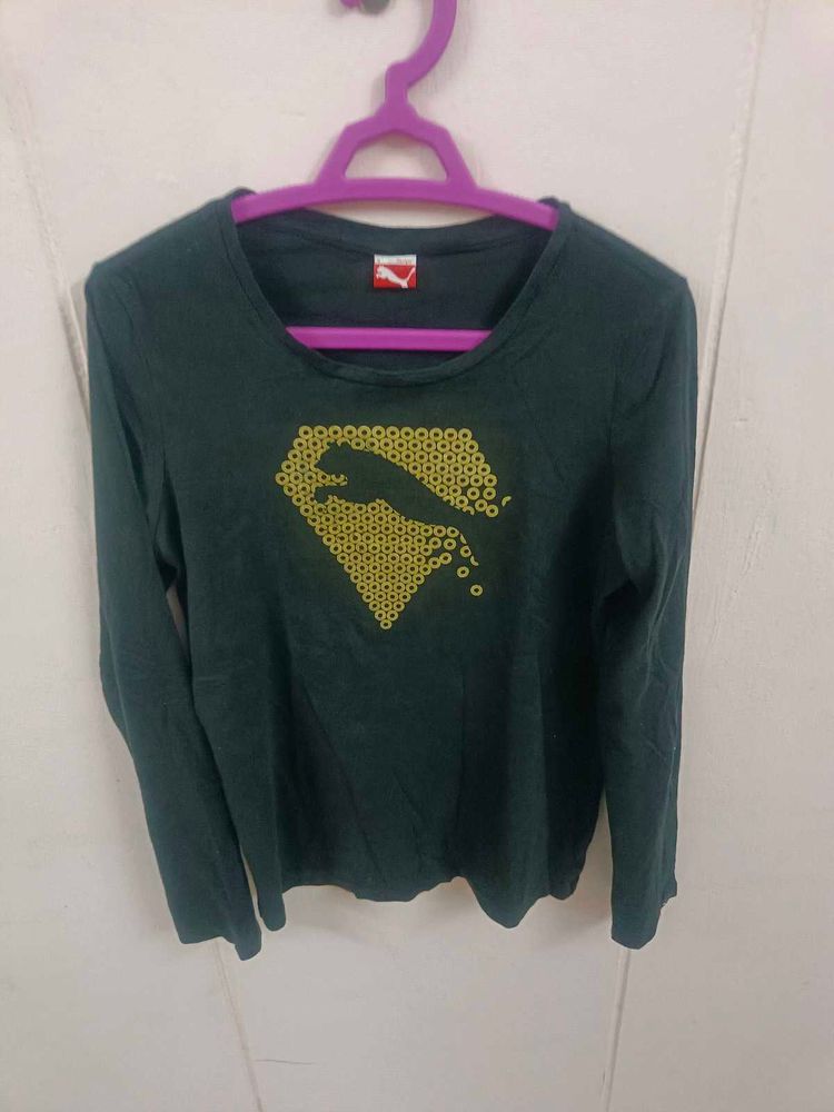 Puma Black T Shirt With Gold Diamond Logo