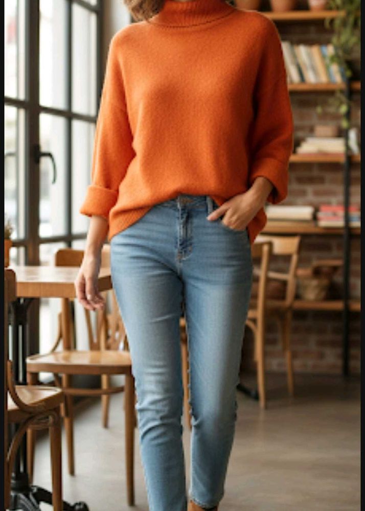 Orange Turtleneck Sweater