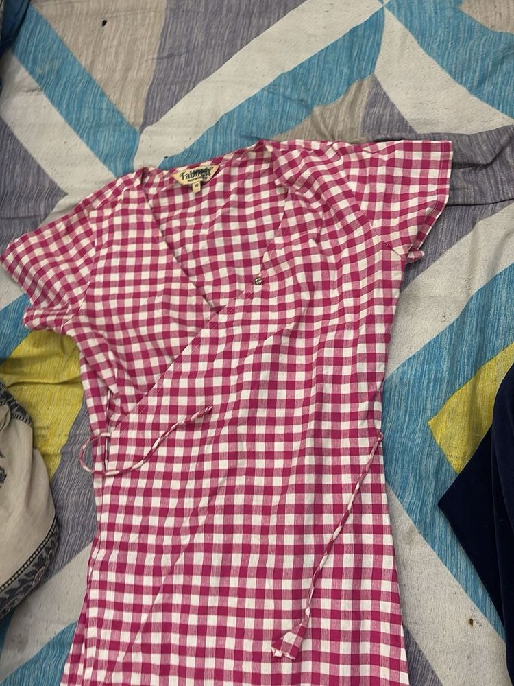 Pink Gingham Wrap Dress