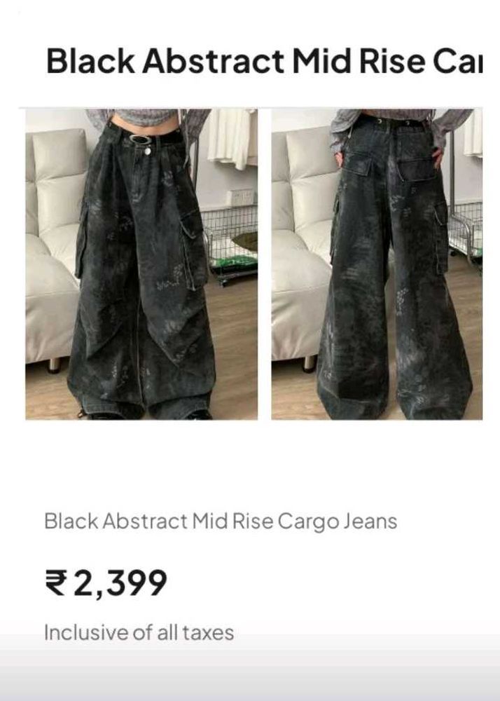Black Abstract Cargo Jeans