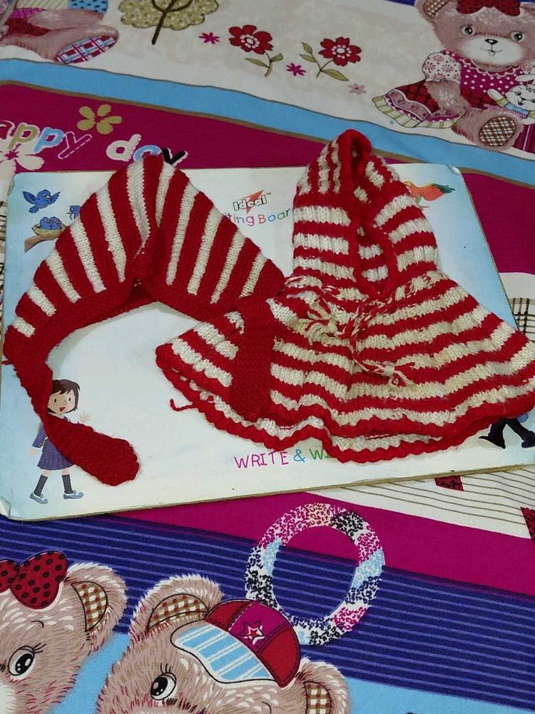 Striped Baby Set woolen 3 cap compo
