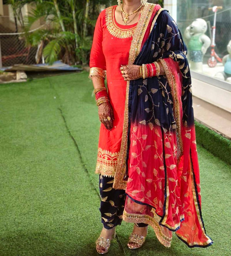 Red &amp; Blue Embroidered Salwar Suit