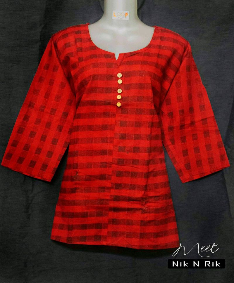 Red Cotton Short Kurti
