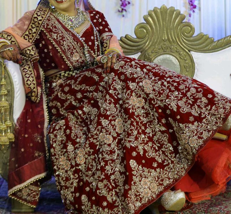 Maroon Velvet Bridal Lehenga