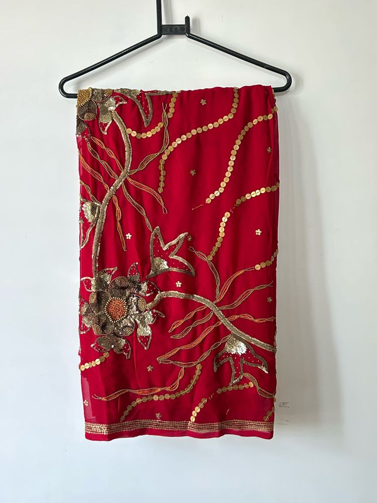 Elegant Red Embroidered Saree