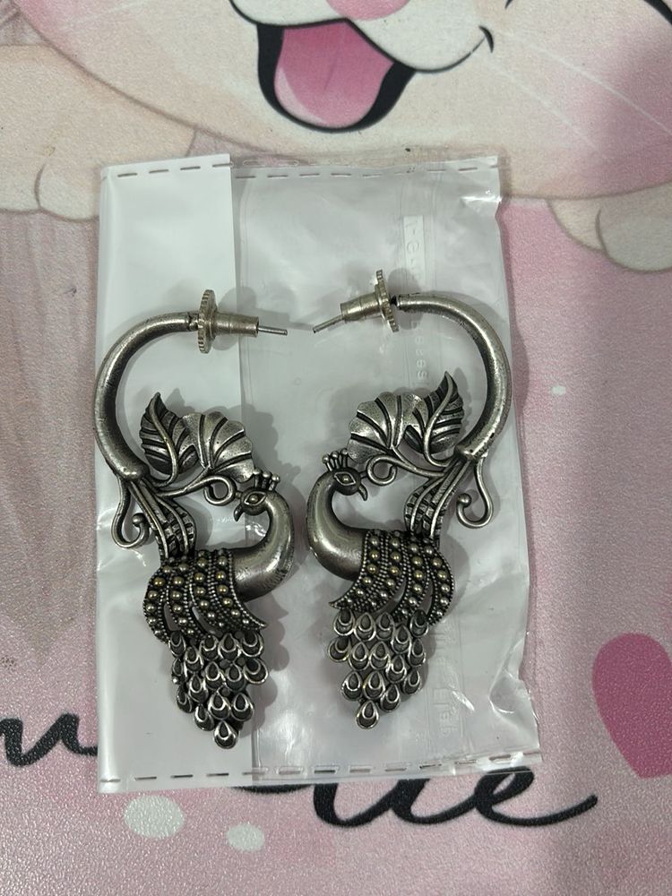 Peacock - Silver Finish earrings