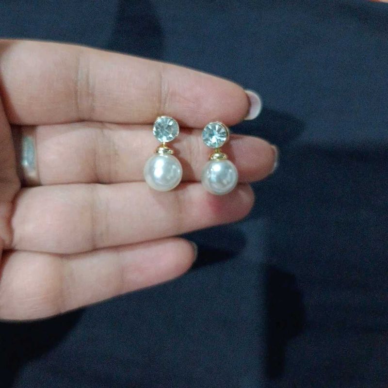 Pearl and Rhinestone Stud Earrings