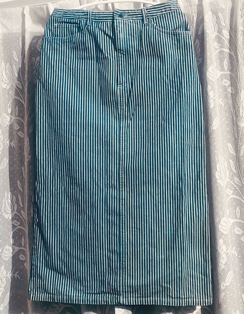 Blue Striped Denim Skirt
