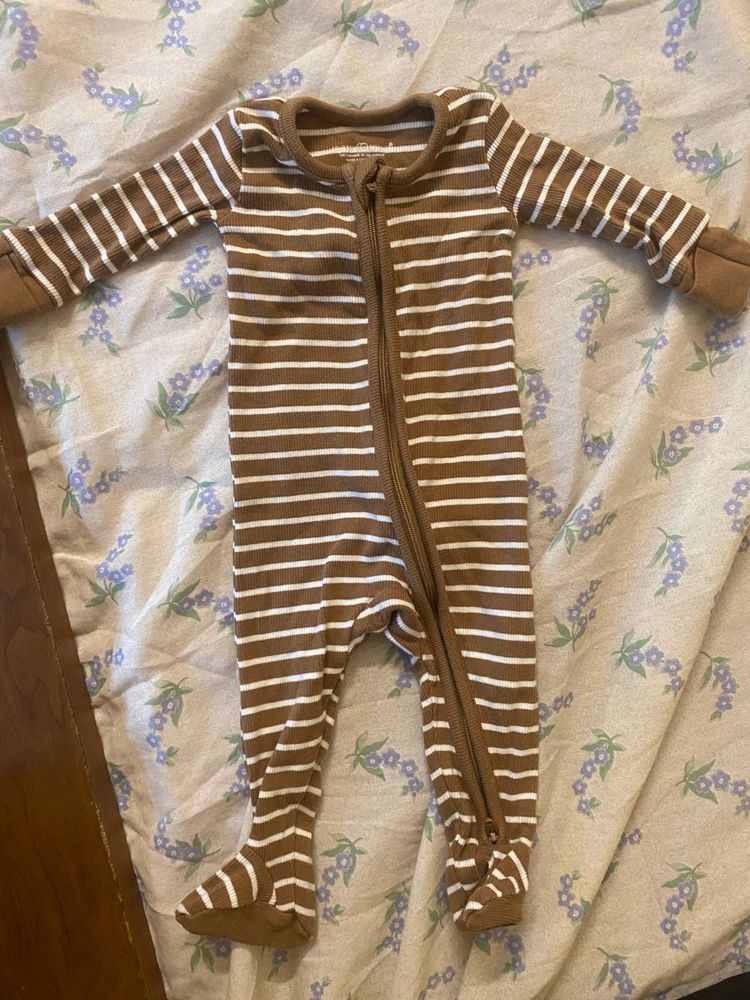 Brown &amp; White Striped Full Dress/Rompers